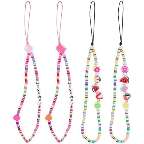 Produktbild: Gatuida Telefon-Anhänger, 4 Stück -Telefonanhänger-Armband, Perle Handgemachte Telefonkette Handy Lanyard Handgelenk Armband Niedlich Anti Verloren Telefon Armband