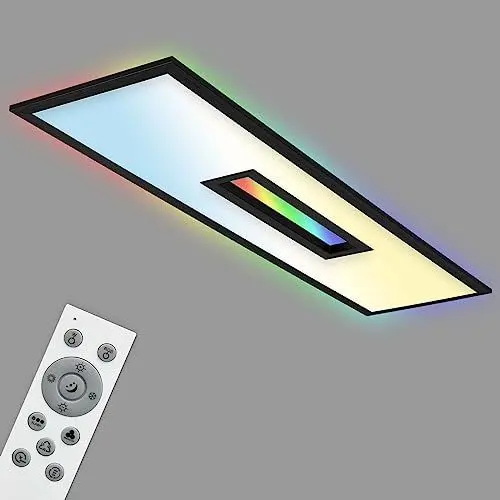 Produktbild: Telefunken - LED Panel, LED Deckenleuchte, Deckenlampe dimmbar, inkl. Fernbedienung, RGB-Innenbereich und -Backlight, 24 Watt, 2500lm, Timerfunktion, 1000x250x63mm (LxBxH), Schwarz