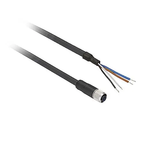 Produktbild: Telemecanique OsiSense XU – gerade Buchse mit 2-m-Kabel, M12, 4-polig, 4 A, 250–300 V AC/DC, XZCP1141L2, schwarz