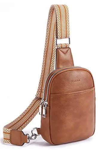 Produktbild: Telena Bauchtasche Damen, Damen Umhängetasche Klein Crossbody Bag PU Leder Sport Schultertasche Stylisch Sling Bag,Braun