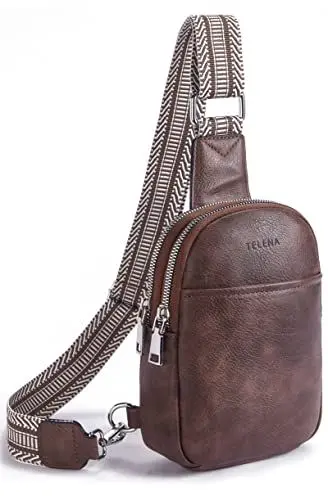 Produktbild: Telena Bauchtasche Damen, Damen Umhängetasche Klein Crossbody Bag PU Leder Sport Schultertasche Stylisch Sling Bag,Kaffee