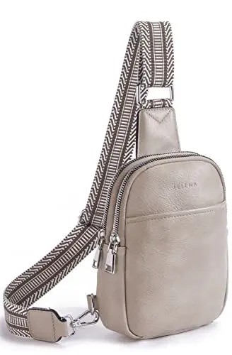 Produktbild: Telena Bauchtasche Damen, Damen Umhängetasche Klein Crossbody Bag PU Leder Sport Schultertasche Stylisch Sling Bag,Grau
