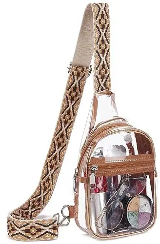 Produktbild: Telena Bauchtasche Damen, Durchsichtig Tasche Transparente Crossbody Umhängetasche für Frauen Brusttasche mit verstellbarem Riemen,Braun