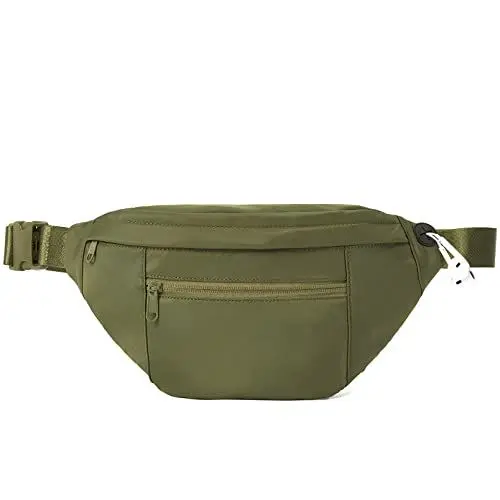 Produktbild: Telena Bauchtasche Damen Gürteltasche Herren Brusttasche Sport Mode Hüfttaschen Canvas Umhängetasche mit Kopfhörer Port für Outdoor Reisen Einkaufen,Olivgrün