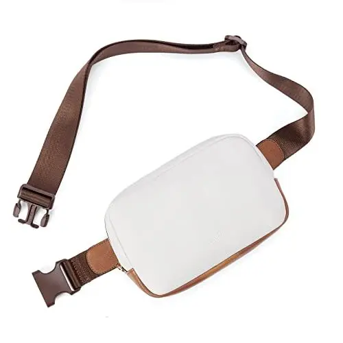 Produktbild: Telena Bauchtasche Damen, PU Leder Crossbody Bag Frauen Umhängetasche Klein Brustbeutel Stylisch Brusttasche Gürteltasche(Beige mit braun)