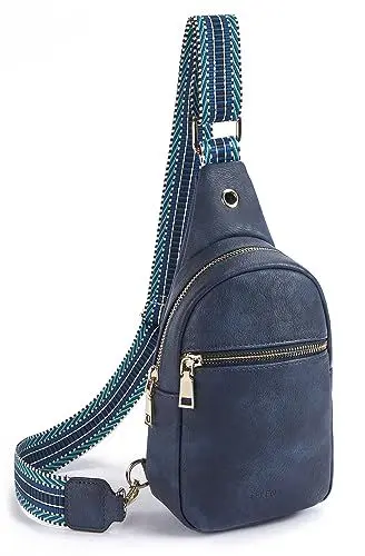 Produktbild: Telena Brusttasche Damen Sling Bag, PU Leder Crossbody Bag Klein Umhängetasche Frauen Schultertaschen für Outdoorsport/Reisen/Einkaufen(Dunkelblau)