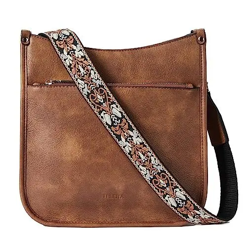 Produktbild: Telena Damen Schultertasche Klein, PU Leder Handtasche Damen Umhängetasche Klein Hobo Bag für Frauen Crossbody Bag mit Abnehmbarer Schultergurt,Braun
