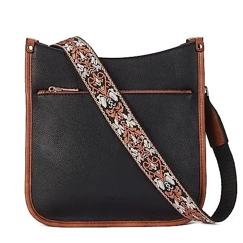 Produktbild: Telena Damen Schultertasche Klein, PU Leder Handtasche Damen Umhängetasche Klein Hobo Bag für Frauen Crossbody Bag mit Abnehmbarer Schultergurt,Schwarz mit Braun