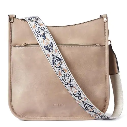 Produktbild: Telena Damen Schultertasche Klein, PU Leder Handtasche Damen Umhängetasche Klein Hobo Bag für Frauen Crossbody Bag mit Abnehmbarer Schultergurt,Zimt hellbraun