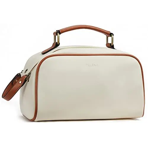 Produktbild: Telena Kulturbeutel für Damen und Herren aus PU-Leder, Kulturtasche zum aufhängen, Reise-Kosmetiktasche Waschtasche Frauen Make-up Taschen Kofferorganizer Bag,Beige Braun