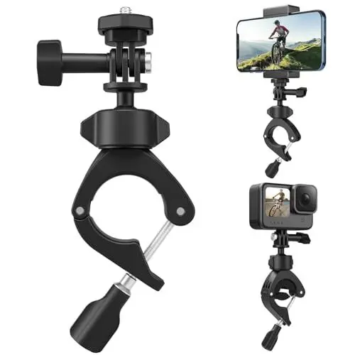 Produktbild: TELESIN 360° Drehbare Fahrrad Lenkerhalterung mit Handyhalter für GoPro Hero 13 12 11 10 9 8 7 Max, Insta360 X4 X3 GO3, DJI Osmo Action, Smartphones, Fahrrad Motorrad Rückspiegelrohr Halterung Zubehör