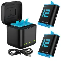 Produktbild: TELESIN Dreifach-Ladegerät und Akku-Speicherbox mit 3 Kanälen Ladegerät mit 2 wiederaufladbaren Lithium-Ionen-Akkus für GoPro Hero 12 Hero 11 Hero 10 Hero 9 Black (Ladegerät + 2 Akkus)