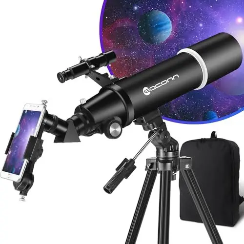 Produktbild: Teleskop, Astronomie Teleskop für Erwachsene, 80mm Aperture 600mm Tragbares Reiseteleskop für Anfänger & Kinder mit Stativ Telefon Adapter Rucksack