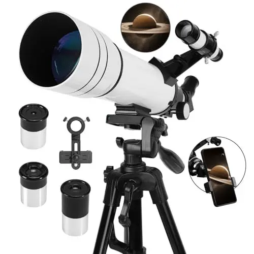 Produktbild: Teleskop, Astronomie Teleskop für Erwachsene High Powered, 70mm Apertur 400mm Professionelle Refraktor Teleskope für Kinder & Anfänger (White)