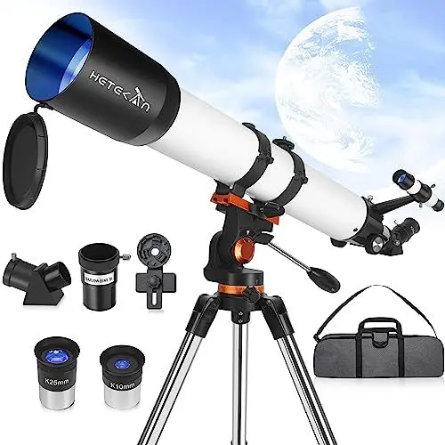 Produktbild: Teleskop, Teleskop Astronomie 90mm Öffnung 700mm Brennweite,Refraktor Profi Teleskop für Erwachsene, Kinder und Anfänger - inklusive Stativ, Sucher und Telefon-Adapter