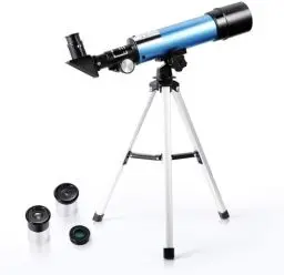 Produktbild: Teleskop für Kinder Anfänger, 50mm Öffnung 360mm Öffnung Refraktor Teleskope, tragbares Astronomie Teleskop 90X mit Stativ, 2-Okulare, 1.5X Barlow Len