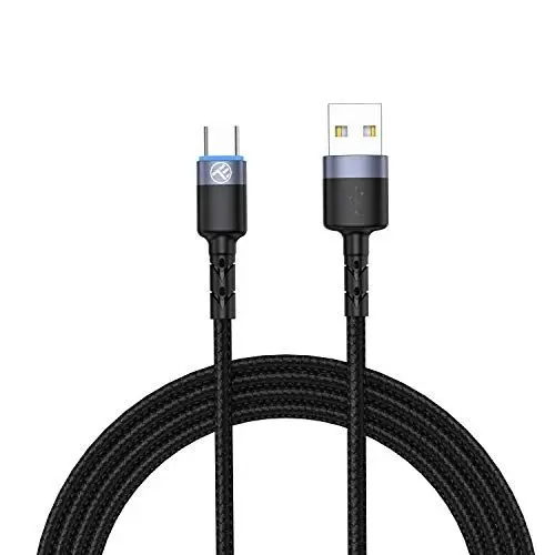Produktbild: TELLUR Datenkabel USB auf Typ-C LED Nylon geflochten 2m schwarz