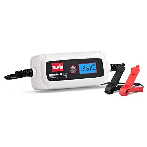 Produktbild: Telwin 807607 Defender 12 Elektronisches Batterielade- und Erhaltungsladegerät für 6/12-V-Batterien, LCD-Display