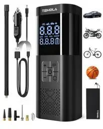 Produktbild: TEMOLA TN10 Elektrische luftpumpe, Tragbare akku Kompressor mit Manometer 150PSI, Luftpumpe elektrisch DC12V,Fahrradpumpe elektrisch mit Autostop für Auto, Fahrräder, Motorräder, & Bälle
