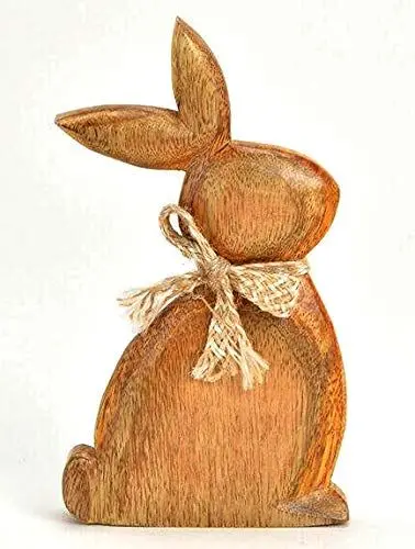 Produktbild: TEMPELWELT® Dekofigur Hase Osterhase sitzend 20 cm - Mango Holz massiv Natur braun - Holzhase Holzfigur Aufsteller für Osterdekoration Frühling Ostern