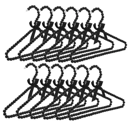 Produktbild: TEMPNAP 12stücke Perlen-kleiderbügel Mit Schleife Elegante Kleiderbügel Für Damen Junge Mädchen Und Haustiere Für Hochzeitskleider Haustierbekleidung Hemden Und Mehr Schwarz