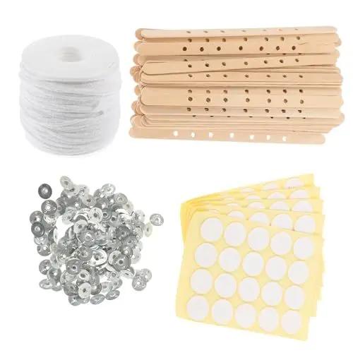 Produktbild: TEMPNAP 1 Satz Kerzendochten mit Halter und Aufklebern für DIY Kerzenherstellung Teiliges Set mit Stabilen Holzdochten und Metallfüßen für Kreative Bastelprojekte