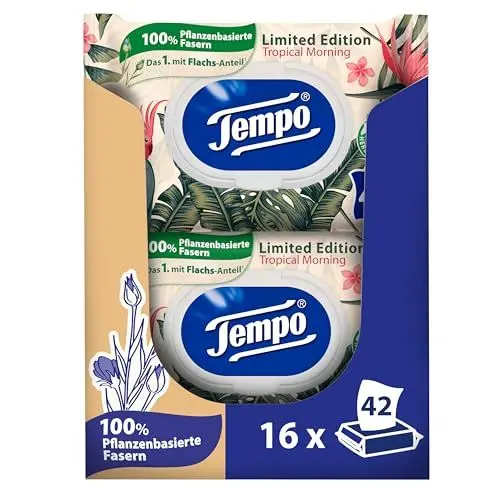 Produktbild: Tempo Feuchtes Toilettenpapier Mein Verwöhnmoment Limited Edition - wechselnde Designs, Ohne Farbstoffe, Wiederverschließbar, Vorteilspack, 16 x 42 Feuchttücher