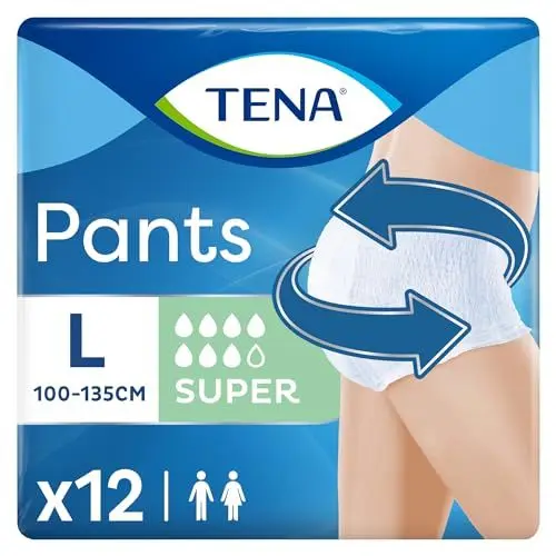 Produktbild: TENA Pants Super L - 48 Pants im Monatspaket (4 x 12 Pants) - Einweghosen für Frauen und Männer - atmungsaktive Unisex Inkontinenzslips - bei Blasenschwäche und Harninkontinenz - Weiß, Größe L