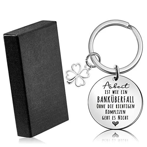Produktbild: Tenare Kollege Verlassen Schlüsselanhänger Arbeit Ist Wie Ein Banküberfall Schlüsselanhänger Danke Ruhestand Vierblättriges Kleeblatt Abschiedsgeschenke für Kollegen Frauen Männer mit Geschenkbox