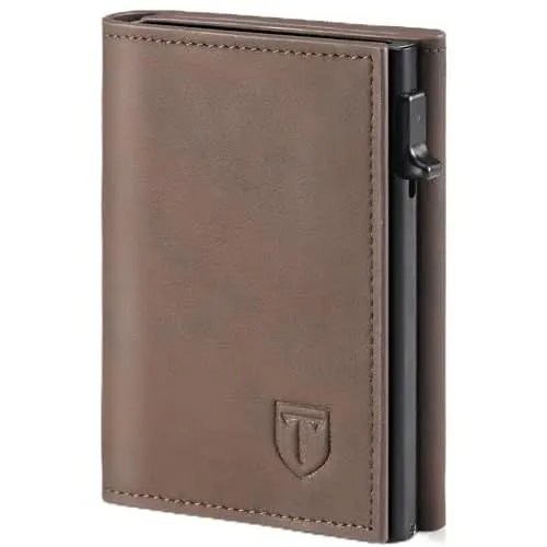 Produktbild: TENBST Geldbörse Herren, Kartenetui Herren mit Münzfach & RFID Schutz, Slim Wallet Geldbeutel mit 8 Kartenfächer, Leder Portmonee - Braun