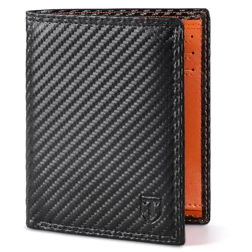 Produktbild: TENBST Geldbörse Herren, Klassisch Leder Portmonee mit Münzfach, RFID Schutz Wallet, Geldbeutel mit 11 Kartenetui (Orange Schwarz)