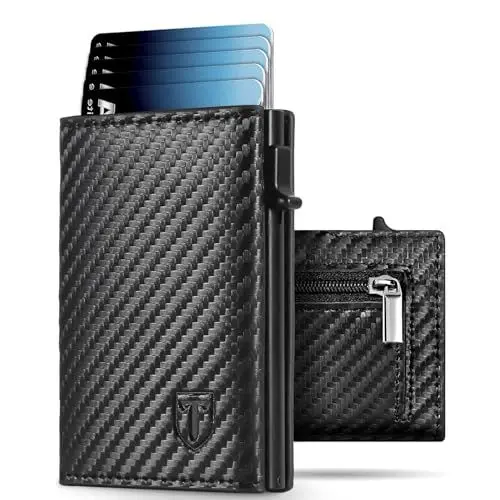 Produktbild: TENBST Geldbörse Herren - Kartenetui Ultra-Dünnes Portmonee Herren mit 10 Kartenfächern RFID Blockierende ID-Fenster Kartenetui Premium Carbonfaser Slim Wallet Geschenkbox (Carbon Schwarz)
