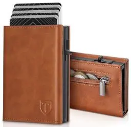 Produktbild: TENBST Geldbörse Herren Kartenetui mit RFID Schutz & Slim Wallet Geldbeutel mit Münzfach Platz für 8 Kartenetui Portmonee Geldbeutel Portemonnaie Kreditkartenetui Kunstleder in Geschenkbox Braun