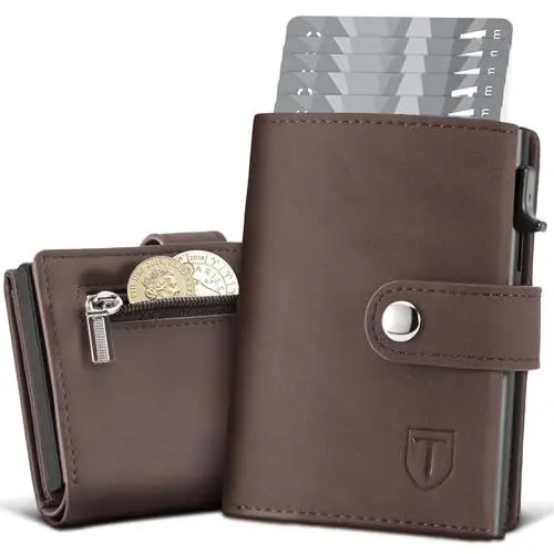 Produktbild: TENBST Slim Wallet, Geldbörse Herren mit Münzfach, Portmonee Herren mit RFID Schutz, Geldbeutel Herren, Mini Kreditkartenetui, Braun