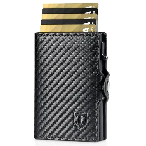Produktbild: TENBST Slim Wallet mit Münzfach, Geldbörse Herren & RFID Schutz, Kartenetui Herren Kreditkartenetui mit 8 Fächer, Geldbeutel Portmonee Klein, Geschenkbox Carbon-Schwarz