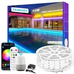 Produktbild: TENDIST 10M WiFi RGB LED Strip Wasserdicht, IP67 Led streifen Aussenbereich, 24V Outdoor LED Strip Musik Sync Alexa Kompatibel, LED Band Außen für Pavillon, Pergola, Outdoor Beleuchtung