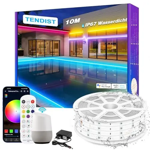 Produktbild: TENDIST 10M WiFi RGB LED Strip Wasserdicht, IP67 Led streifen Aussenbereich, 24V Outdoor LED Strip Musik Sync Alexa Kompatibel, LED Band Außen für Pavillon, Pergola, Outdoor Beleuchtung