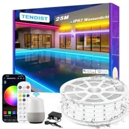 Produktbild: TENDIST 25M WiFi RGB LED Strip Wasserdicht, IP67 Led streifen Aussenbereich, 24V Outdoor LED Strip Musik Sync Alexa Kompatibel, LED Band Außen für Pavillon, Pergola, Outdoor Beleuchtung