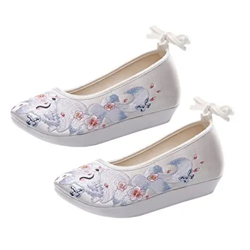Produktbild: TENDYCOCO 1 Paar Bestickte Hanfu Schuhe Chinesische Schuhe Flache Kleidschuhe Für Frauen Elegante Hanfu Schuhe Im Chinesischen Stil Seidenpfingstrosen Bestickte Schuhe Für Frauen