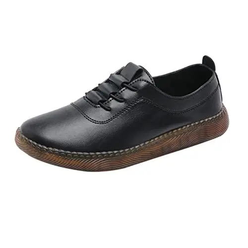 Produktbild: TENDYCOCO 1 Paar Faule Lederschuhe Turnschuhe weiß für Damen klobige Plateau-Sneaker Freizeitschuhe Women Shoes Sneakers Sportschuhe für Frauen Flache Lederschuhe für Damen Innen: Pu Black