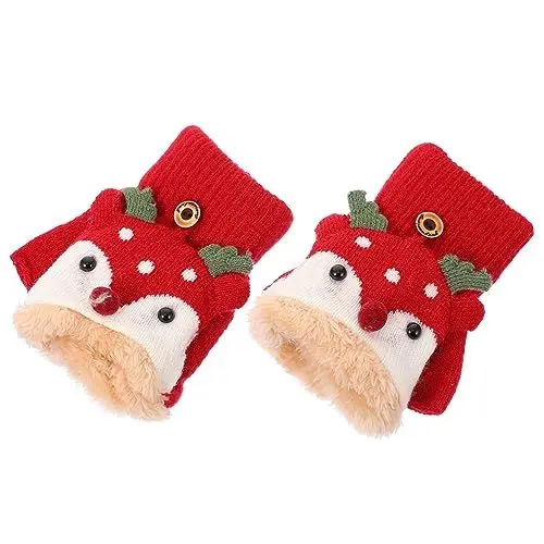 Produktbild: TENDYCOCO 1 Paar Flip-handschuhe Für Kinder Weihnachtshandschuhe Für Kinder Schneehandschuhe Für Kinder Wollhandschuhe Halbfinger-handschuhe Winterhandschuhe Für Kinder Rot Garn
