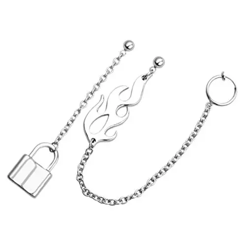 Produktbild: TENDYCOCO 1 Paar Ohrringe Verschließen Asymmetrische Ohrringe Für Löcher Ohrhänger Mit Schloss Für Damen Kettenanhänger Asymmetrische Ohrringe Baumeln Ohrringe Im Trend Silver Legierung