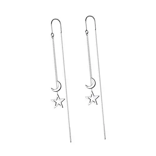 Produktbild: TENDYCOCO 1 Paar Quaste Stern Mond Ohrdraht Quastenohrringe silberne Einfädler-Ohrringe Damenohrringe Kettenohrringe Ohrschmuck Mondstern-Ohrringe kupfer ohrringe trendiger Ohrring Silver
