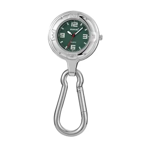 Produktbild: TENDYCOCO 1 Stück Bergsteigeruhr Karabineruhren Taschenuhren Für Herren Abenteueruhr ساعة الجيب Digitaluhren Für Herren Hängeuhr Aber Gürtel Einfache Uhr Grünes Kunstleder