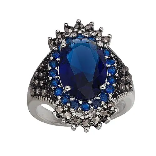 Produktbild: TENDYCOCO 1stk Übertriebener Edelsteinring Roter Edelsteinring Handdekoration Dekorring Fingerring Blaue Topas Ringe Für Damen Diamantbandringe Für Damen Frauen Blue Synthetische Edelsteine