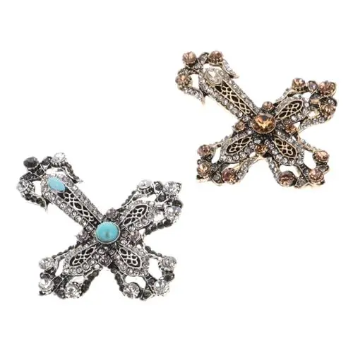 Produktbild: TENDYCOCO 2St Strass-Kreuz-Brosche Barocke Kreuzbrosche christliche Kreuzbrosche Herren Anzug Brosche Retro-Modeaccessoire Anstecknadel für Kleidung Frauen Brosche für Frauen Zinklegierung