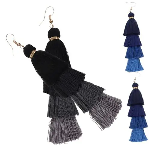 Produktbild: TENDYCOCO 2 Paar Baumelnde Ohrringe Für Damen Ohrringe Statement Ohrringe Tropfenohrringe Damenohrringe Schmuckohrringe Für Mädchen Quastenohrringe Für Damen Baumwollfaden