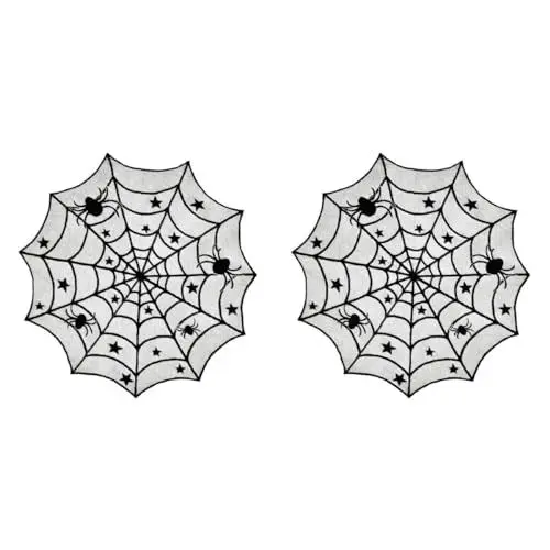 Produktbild: TENDYCOCO 2st Schwarze Runde Tischdecke Halloween-Spitzen-Spinnennetz-Kamin Halloween-Spinnen-tischdecke Gruselige Filmnächte Tischdecke Dekorative Abdeckung Tischgesellschaft Schreibtisch