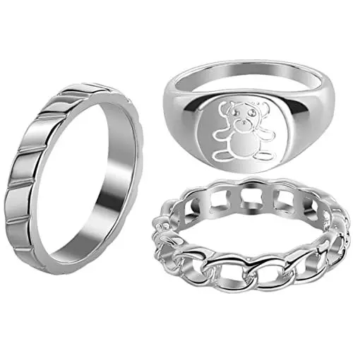 Produktbild: TENDYCOCO 3St Bärenring-Set Ringe ästhetisch Schmuckset Ringe für Mädchen Statement-Ring halloween goodies halloween trendiger Ringschmuck Cartoon-Ringe für Frauen Legierung Silver