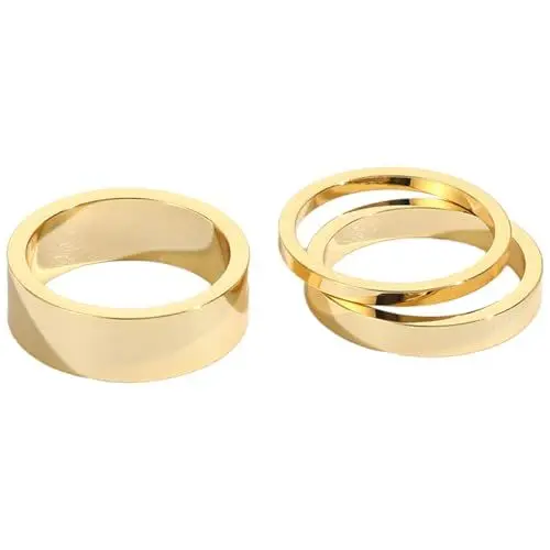 Produktbild: TENDYCOCO 3st Stapelring-set Ringe Für Frauen Ringschmuck Für Damen Metall Ring Statement-ringe Metallringe Ringe Für Jugendliche Mädchen Zierlicher Fingerring Golden Rostfreier Stahl